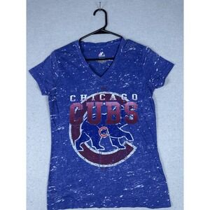 Chicago Cubs Shirt Womens Large MLB Baseball Distressed Graphic Majestic‎ Tee